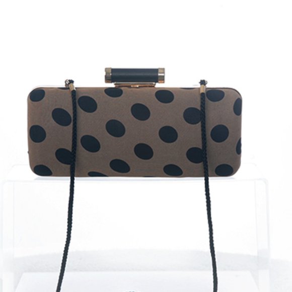 Kate Laundry Tan Crossbody or Clutch Purse w Large Black Dots - Picture 2 of 11